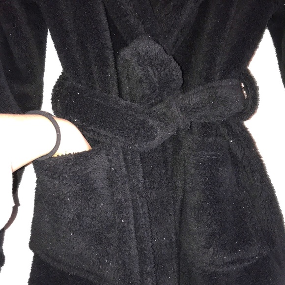 LA VIE EN ROSE Black Glitter Short Plush Robe Womens S/M - Picture 4 of 7